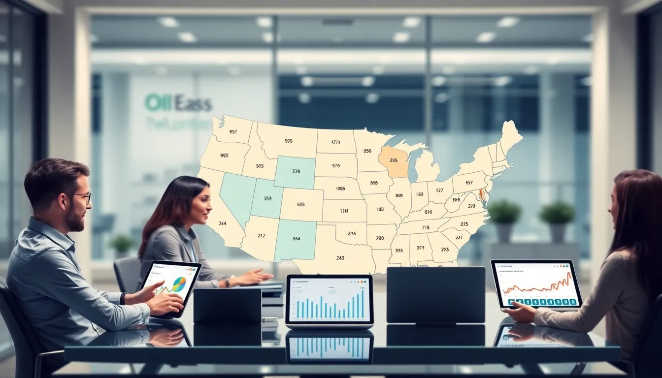 infographic showing area codes in the United States with diverse professionals.